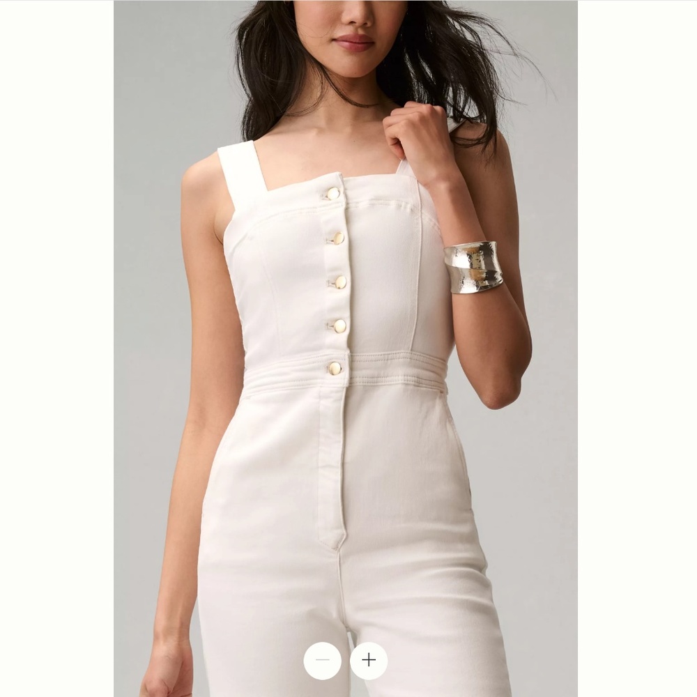 Anthropologie Cream Wide-Leg Button-Front Jumpsuit - Picture 3 of 3